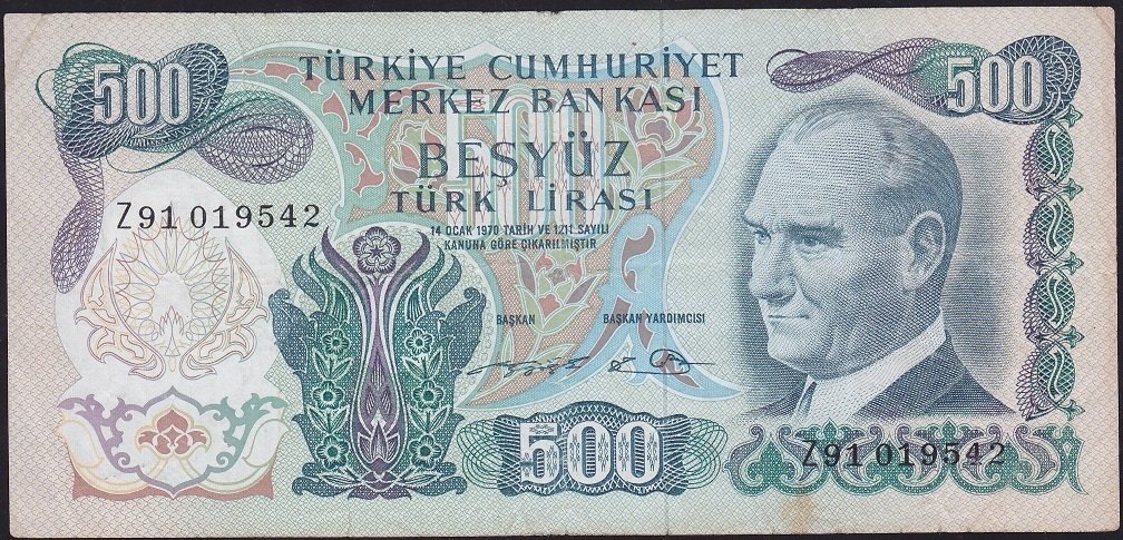6.Emisyon 2.Tertip 500 Lira Z91 019542 Çok Temiz