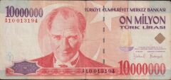7.Emisyon 10 000 000 Lira A10 013194 Çok Temiz