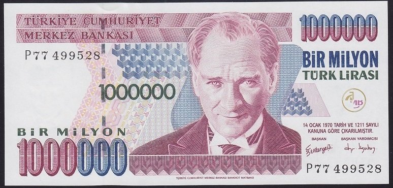 7.EMİSYON 3.TERTİP 1 000 000 LİRA P77 499528 ÇİL