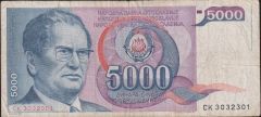 Yugoslavya 5000 Dinar 1985 Temiz Pick 93a