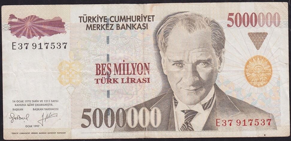 7.Emisyon 5 000 000 Lira E37 917537 Çok Temiz