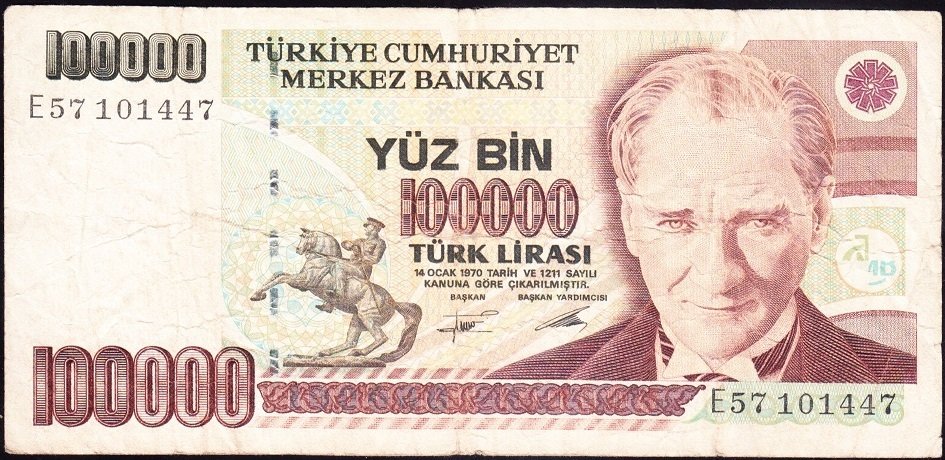 7.Emisyon 2.Tertip 100000 Lira E57 101447 Temiz