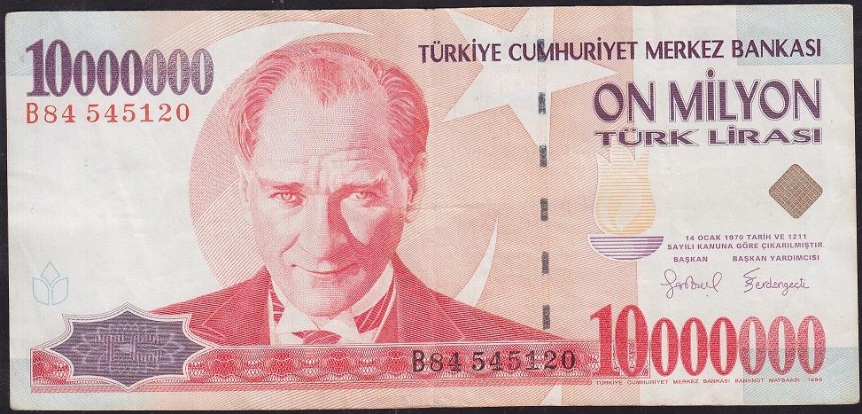 7.Emisyon 10 000 000 Lira B84 545120 Çok Temiz