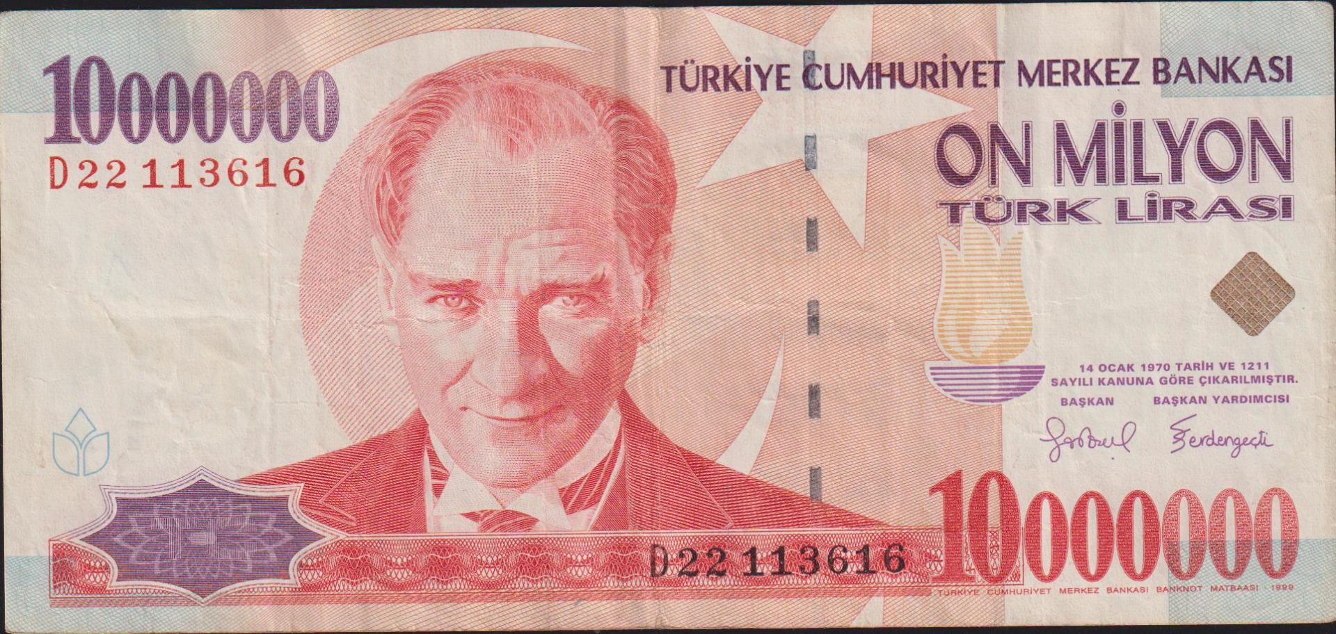7.Emisyon 10 000 000 Lira D22 113616 Çok Temiz