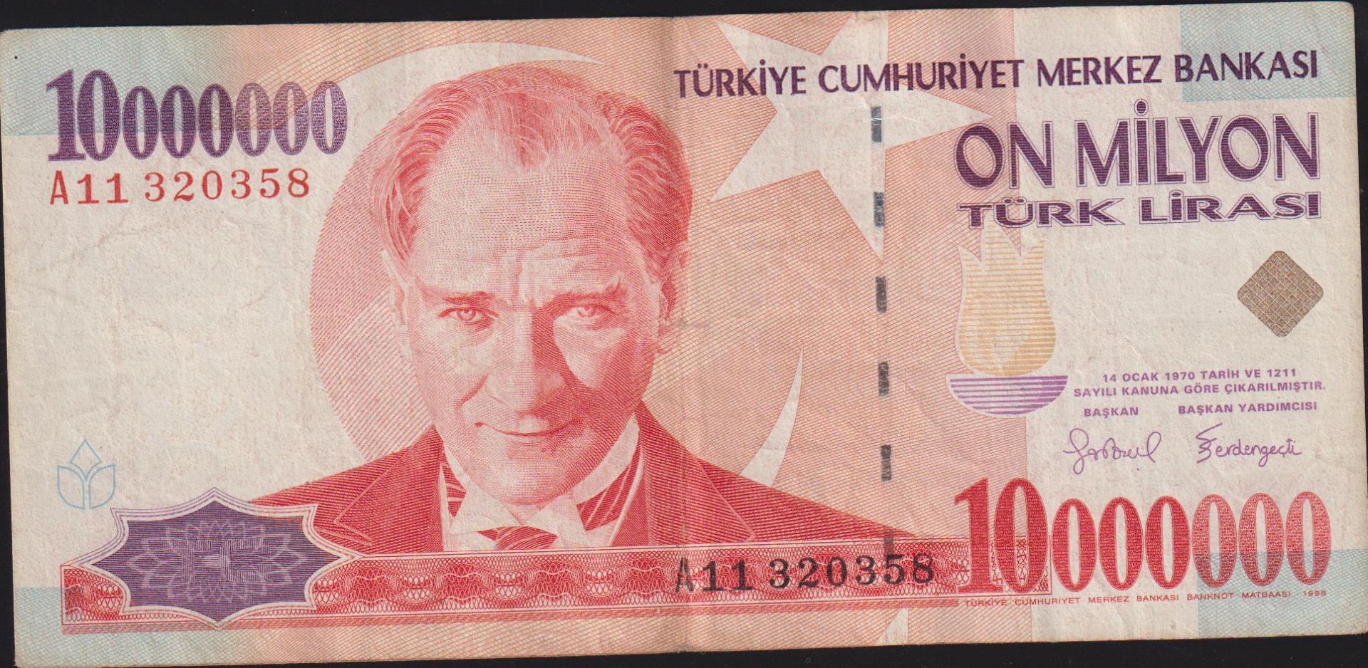 7.Emisyon 10 000 000 Lira A11 320358 Çok Temiz