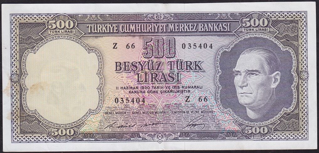 5.Emisyon 4.Tertip 500 Lira Z66 035404 Çok Temiz+