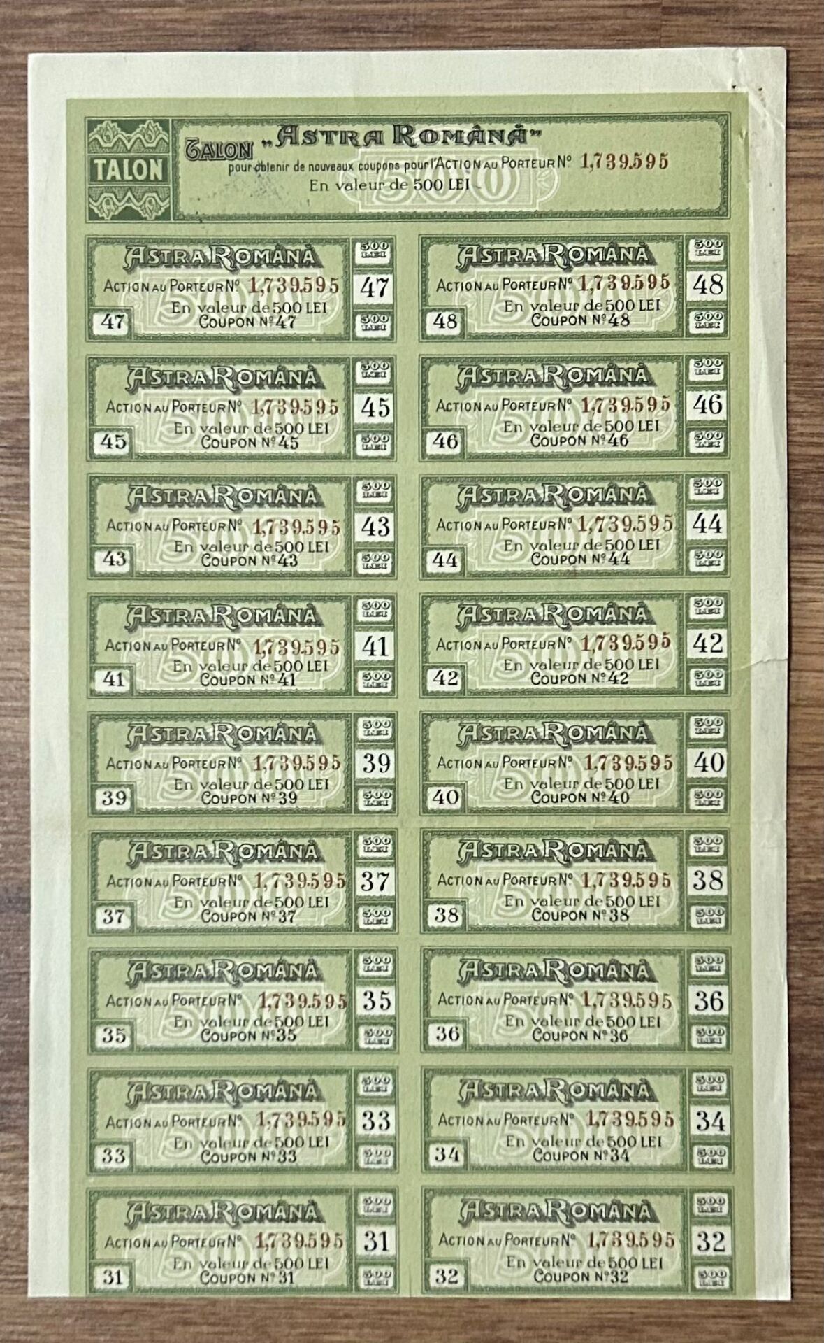 Hisse Senedi - Astra Romana  ( 27 X 17 cm )