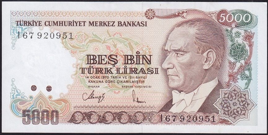 7.Emisyon 4.Tertip 5000 Lira I67 920951 Çilaltı