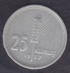 1937 Yılı 25 Kuruş Çok Temiz - Gümüş