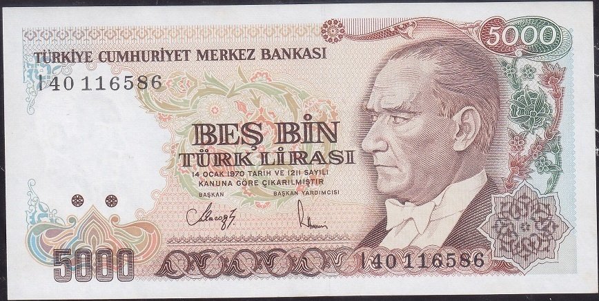7.Emisyon 4.Tertip 5000 Lira I40 116586 Çilaltı Çil