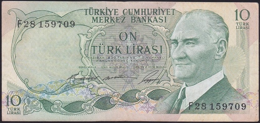 6.EMİSYON 1.TERTİP 10 LİRA F28 159709 ÇOK TEMİZ +