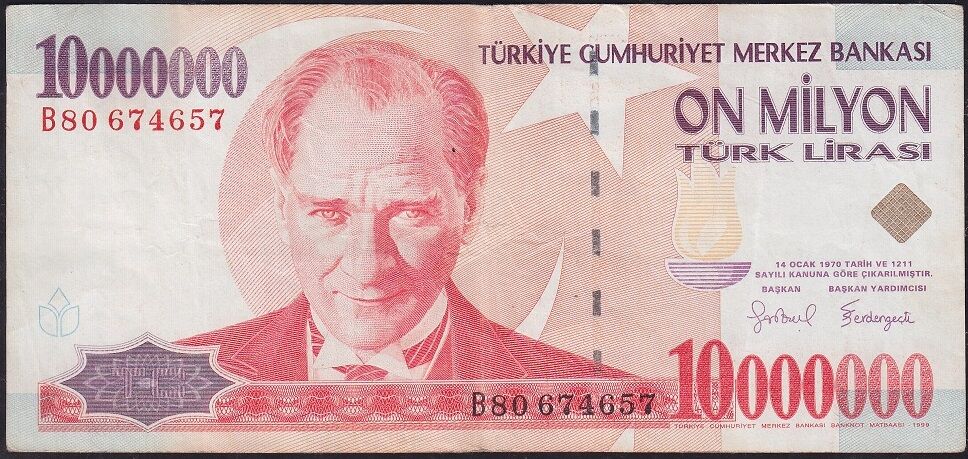 7.Emisyon 10 000 000 Lira B80 674657 Çok Temiz