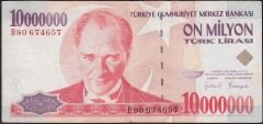 7.Emisyon 10 000 000 Lira B80 674657 Çok Temiz