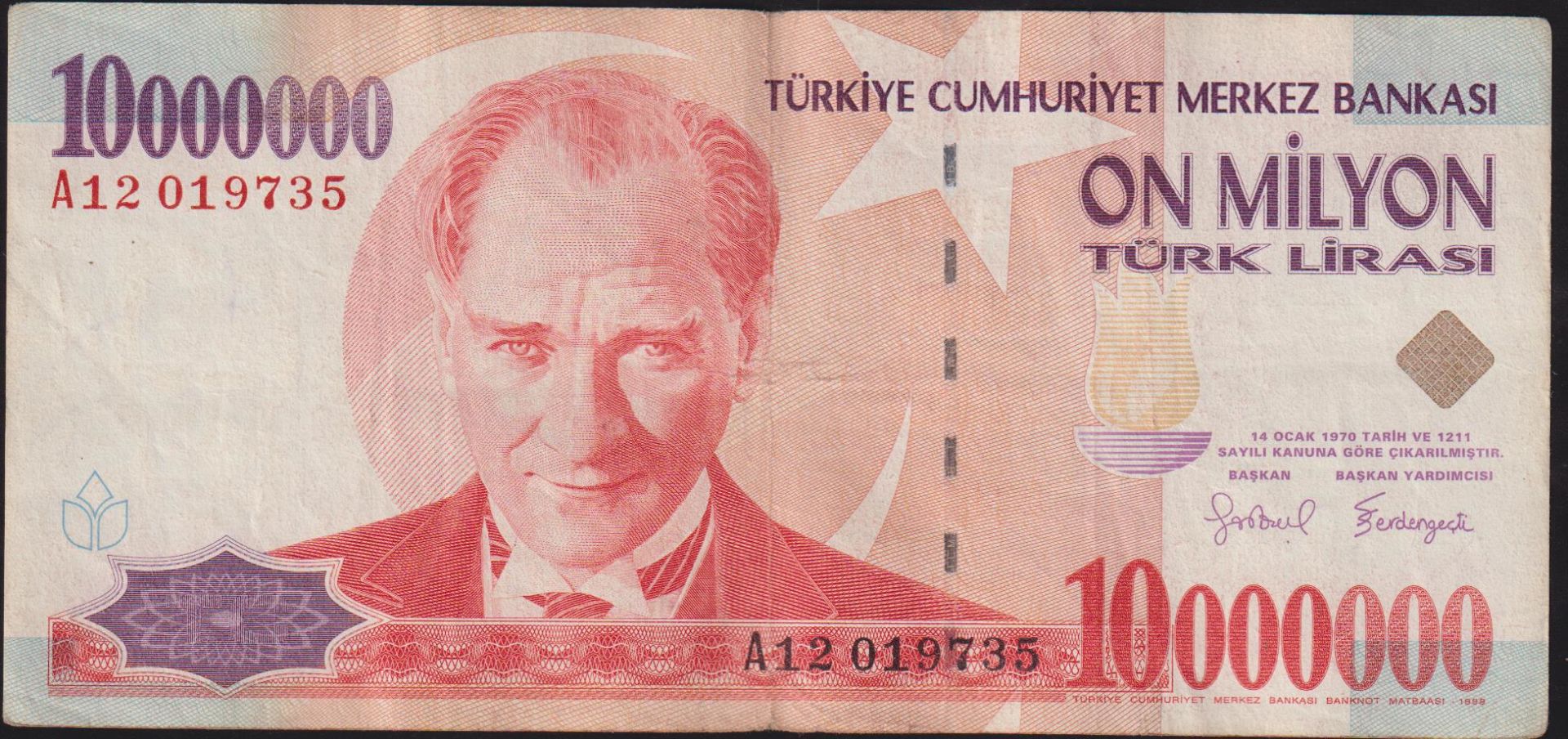 7.Emisyon 10 000 000 Lira A12 019735 Çok Temiz