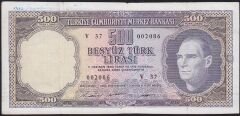 5.Emisyon 4.Tertip 500 Lira V37 002086 Çok Temiz