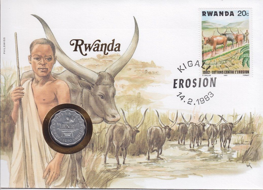 Rwanda 2 Frank 1970 İlk Gün Zarfında Damgalı Pullu