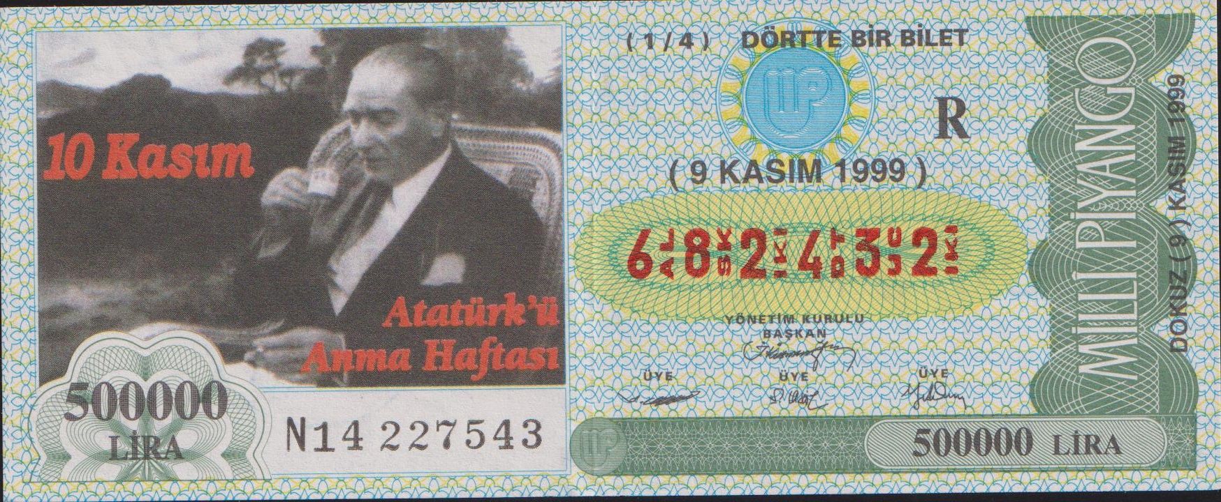 1999 9 Kasım Çeyrek Bilet - R Serisi