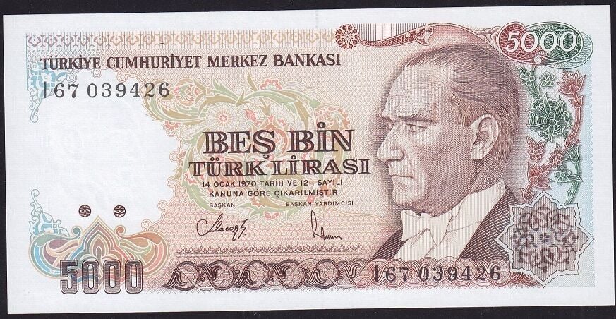 7.Emisyon 4.Tertip 5000 Lira I67 039426 Çil