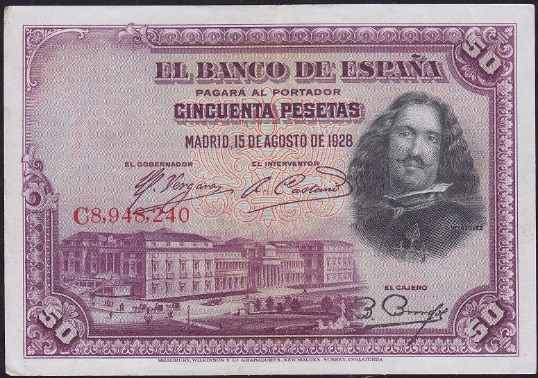 İspanya 50 Pesetas 1928 Çok Çok Temiz - Çilaltı Pick 75b