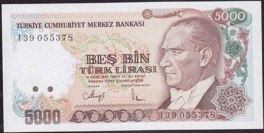 7.Emisyon 4.Tertip 5000 Lira I39 055378 Çilaltı Çil