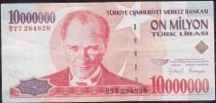 7.Emisyon 10 000 000 Lira B77 284828 Çok Temiz+