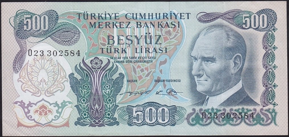 6.Emisyon 2.Tertip 500 Lira O23 302584 Çok Çok Temiz