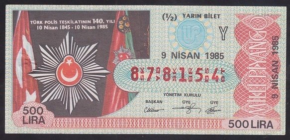 1985 9 NİSAN YARIM BİLET Y SERİSİ