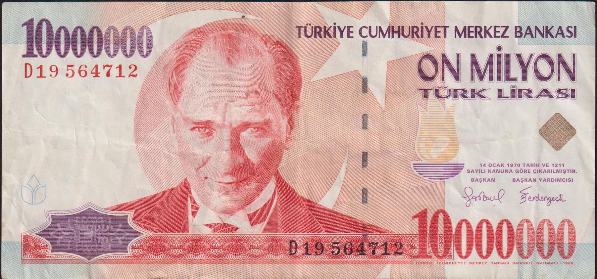 7.Emisyon 10 000 000 Lira D19 564712 Çok Temiz+