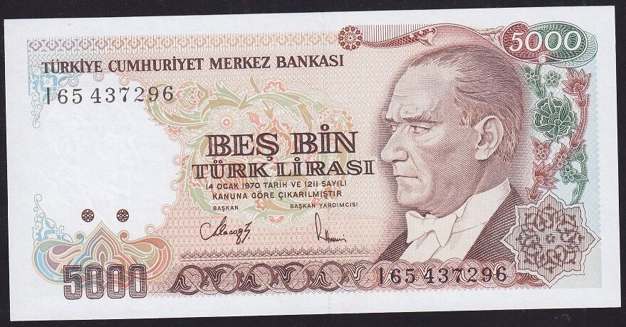 7.Emisyon 4.Tertip 5000 Lira I65 437296 Çil