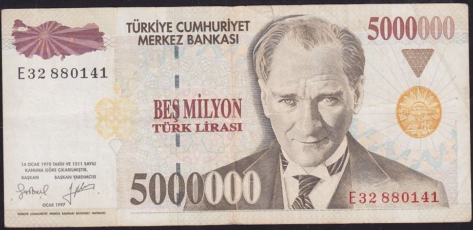 7.Emisyon 5 000 000 Lira E32 880141 Çok Temiz