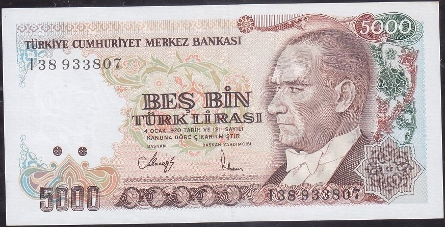 7.Emisyon 4.Tertip 5000 Lira I38 933807 Çilaltı