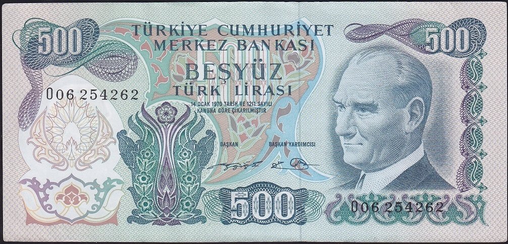 6.Emisyon 2.Tertip 500 Lira O06 254262 Ççt Çilaltı ( Tedavül Katı Yoktur )