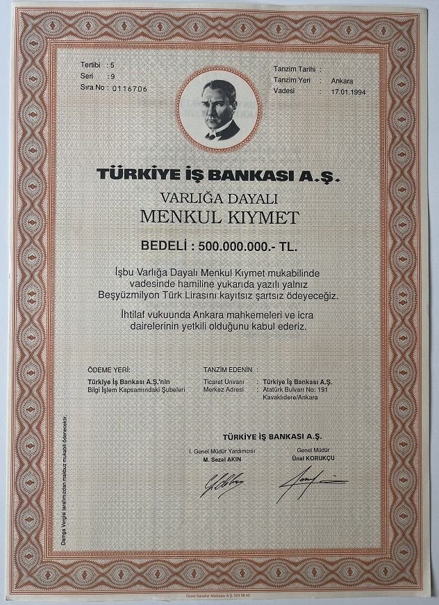 İş Bankası 500.000.000 Lira Hisse Senedi