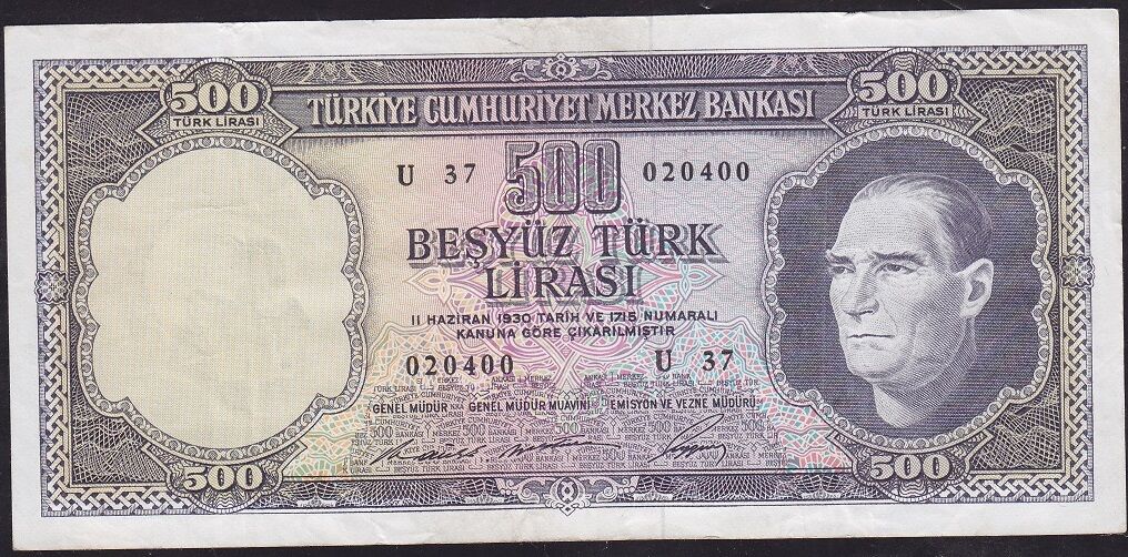 5.Emisyon 4.Tertip 500 Lira U37 020400 Çok Temiz+