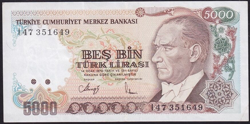 7.Emisyon 4.Tertip 5000 Lira I47 351649 Çok Çok Temiz+