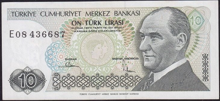 7.Emisyon 2.Tertip 10 Lira E08 436687 Çok Çok Temiz