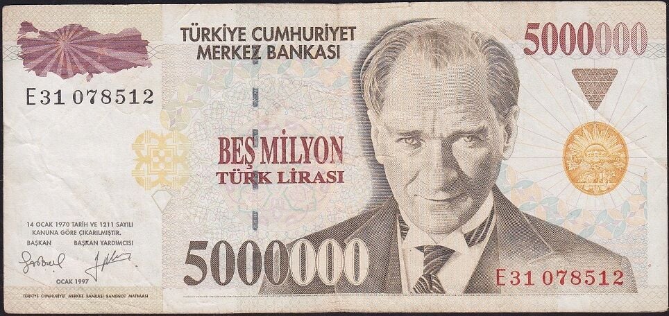 7.Emisyon 5 000 000 Lira E31 078512 Çok Temiz