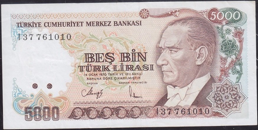 7.Emisyon 4.Tertip 5000 Lira I37 761010 Çok Temiz +