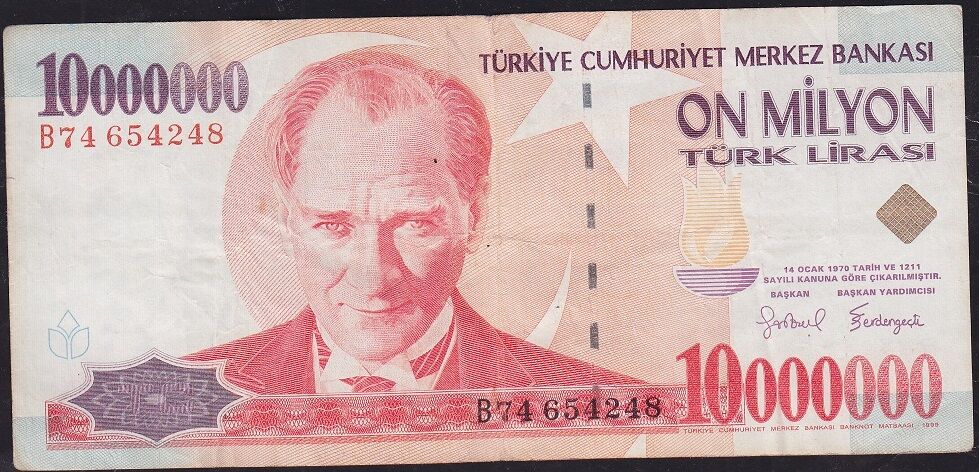 7.Emisyon 10 000 000 Lira B74 654248 Çok Temiz