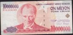 7.Emisyon 10 000 000 Lira B74 654248 Çok Temiz