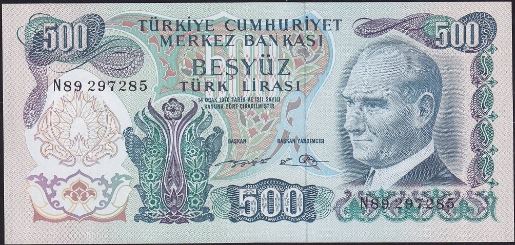 6.Emisyon 2.Tertip 500 Lira N89 297285 Çilaltı