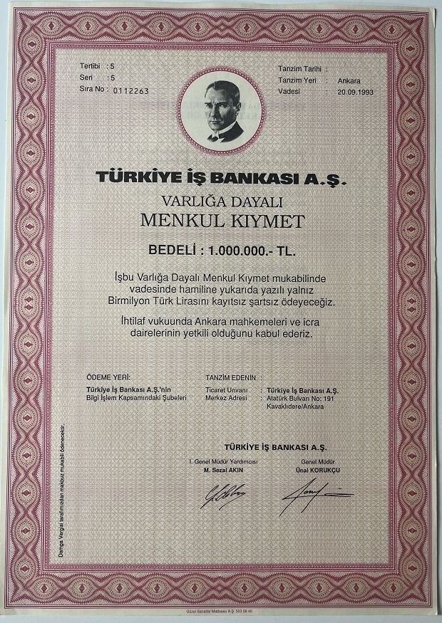 İş Bankası 1.000.000 Lira Hisse Senedi