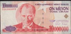 7.Emisyon 10 000 000 Lira D16 093977 Çok Temiz