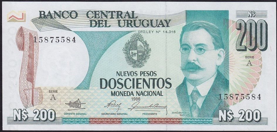 Uruguay 200 Pesos 1986 Çilaltı Çil Pick66