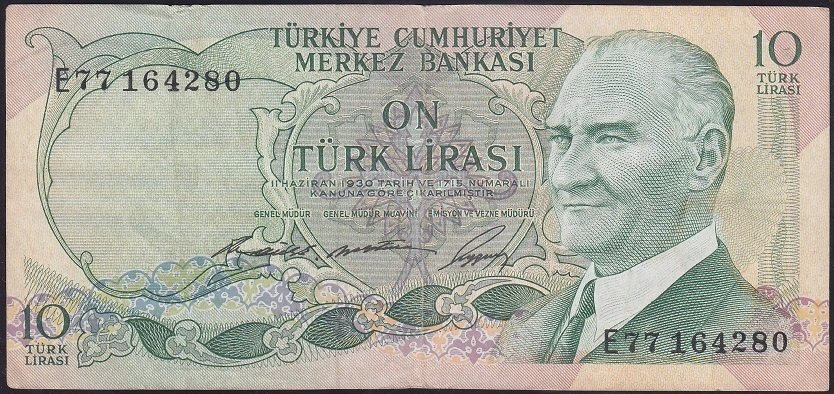 6.EMİSYON 1.TERTİP 10 LİRA E77 164280 ÇOK TEMİZ