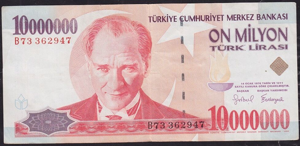 7.Emisyon 10 000 000 Lira B73 362947 Çok Temiz+