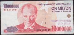 7.Emisyon 10 000 000 Lira B73 362947 Çok Temiz+