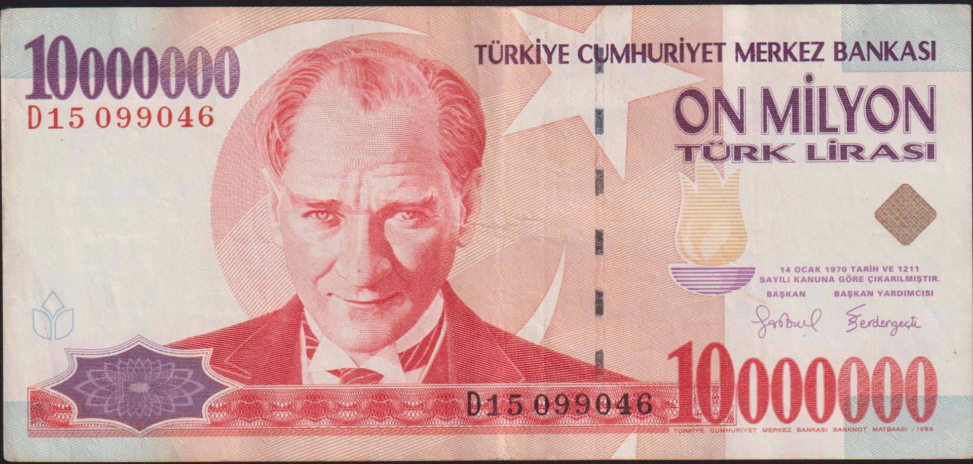 7.Emisyon 10 000 000 Lira D15 099046 Çok Temiz+