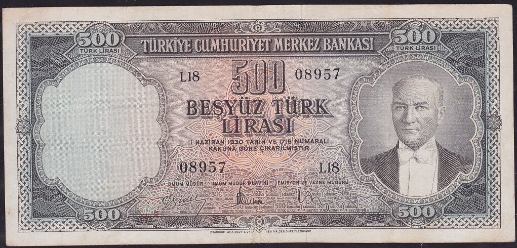 5.Emisyon 2.Tertip 500 Lira L18 08957 Çok Temiz