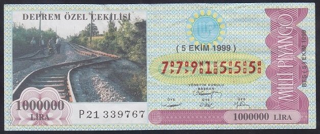 1999 5 EKİM DEPREM ÖZEL ÇEKİLİŞİ BİLET